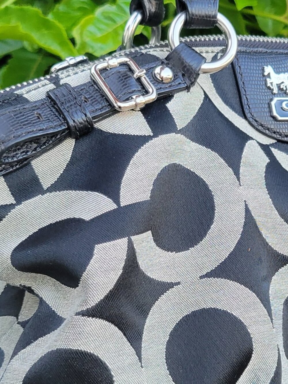 Y2K Vintage COACH MADISON SOPHIA OPTIC BLACK GRAY CANVAS SATCHEL PURSE - Picture 3 of 10